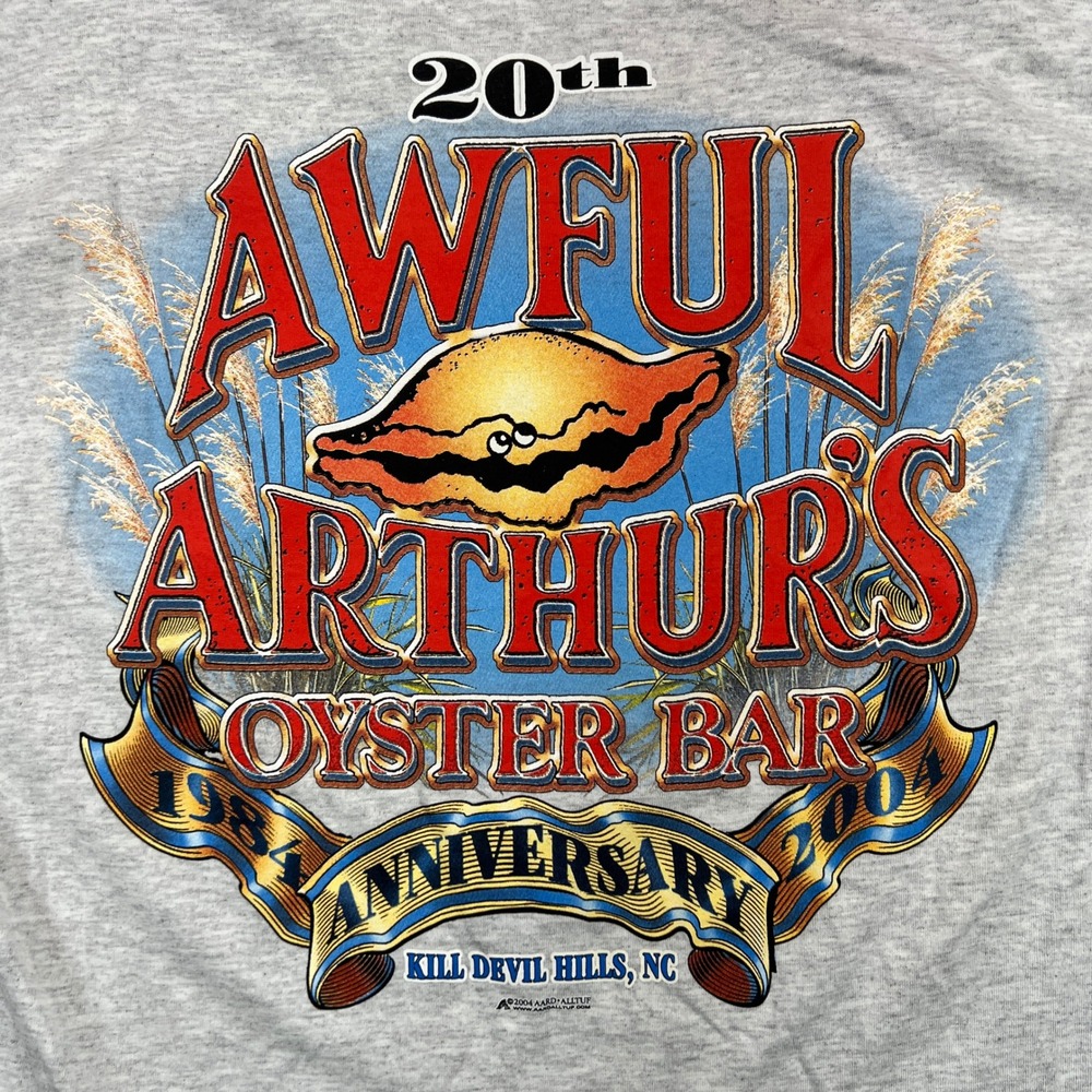 Vintage Y2K Awful Arthur's Oyster Bar NC Graphic Tee Men L Gray Delta Magnum